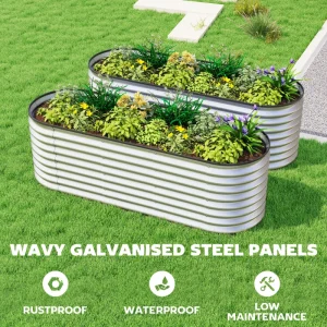2Pc Galvanized Raised Garden Bed, 6 x 2 x 2 ft Modular Metal Garden Beds with Rubber Strip Edging, Silver - Image 5