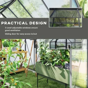Outsunny 6' x 8' x 6.5' Polycarbonate Greenhouse, Walk-in Green House with Adjustable Roof Vent Galvanized Base Sliding Door Rain Gutter for Outdoor Garden Backyard, Charcoal Grey - Image 5