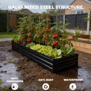 8'x2'x1' Galvanized Raised Bed, Large Elevated Planter Box for Growing Flowers, Herbs and Vegetables, Black - Image 5