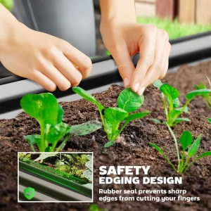 7' x 3' x 1' Large Outdoor Planter Box, Galvanized Raised Garden Bed with Metal Plant Stake, Black - Image 5