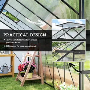 Outsunny Aluminum Greenhouse Polycarbonate Walk-in Garden Greenhouse Kit with Rain Gutter and Sliding Door, 16' x 8', Dark Grey - Image 5