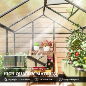 Outsunny 6' x 8' x 6.4' Polycarbonate Greenhouse, Aluminum Walk-In Green House Kit Garden, Plants Grow with Rain Gutter and Roof Vent, Charcoal Grey - Image 5