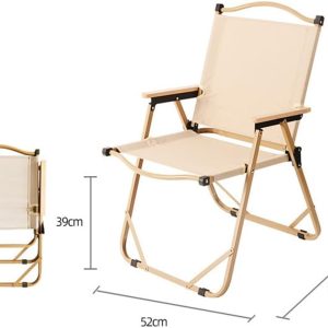 Camping Folding Chair High Back Heavy Duty Outdoor Furniture Lightweight Armchair Portable for Hunting Garden Lawn Beach Sports - 77 CM- Beige - Image 2