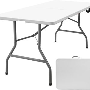 6 FT Folding in Half Table, Plastic Portable Tables for Dining Parties Picnic Camping, - Image 1