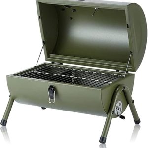 Portable Charcoal Grill, Tabletop Outdoor Barbecue Smoker, Small BBQ Grill for Outdoor Cooking Backyard Camping Picnics Beach GREEN - Image 1