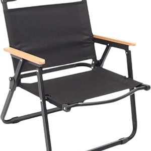 Portable Camping Chair with Wooden Handle, Widen Foldable Outdoor Chair, Collapsible Beach Chair of Ergonomic Design, Suitable for Sand Camping Travel Picnic Lawn Concert - 62 cm - Black - Image 1