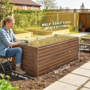 5' x 3' x 2' Raised Garden Bed, Galvanized Planter Box for Growing Flowers, Herbs and Vegetables Dark Brown Wood Effect - Image 3