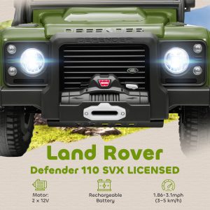 Qaba Land Rover Licensed Kids Ride on Truck with Remote Control, Spring Suspension, LED Lights, 3 Speed, Dark Green - Image 4