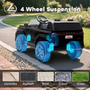 Qaba 12V Ride On Car, Licensed Lexus GX550, 2-Seater Kids Electric Vehicle with Remote Control and Suspension System, Black - Image 9