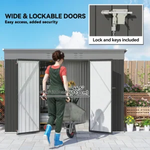 Outsunny 9' x 4' Galvanized Steel Garden Storage Shed with Lockable Doors, Gloves and 2 Air Vents for Backyard, Patio, Lawn - Image 7