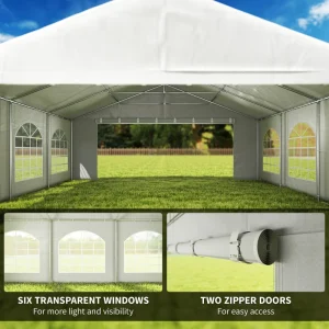 Outsunny 20' x 20' Heavy-duty Large Wedding Tent, Outdoor Carport Garage Party Tent, Patio Gazebo Canopy with Sidewall, White - Image 6