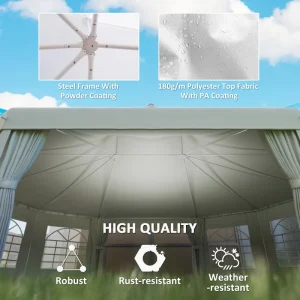 Outsunny 21' x 29' Wedding Event Party Tent, High Peak Decagonal Outdoor Gazebo Canopy with Removable Walls, Ropes and Stakes, White - Image 6
