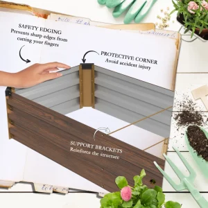 8'x2'x1' Galvanized Raised Bed, Large Elevated Planter Box for Growing Flowers, Herbs and Vegetables, Dark Brown - Image 6