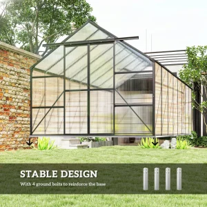 Outsunny Aluminum Greenhouse Polycarbonate Walk-in Garden Greenhouse Kit with Rain Gutter and Sliding Door, 16' x 8', Dark Grey - Image 6