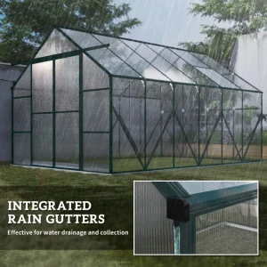 Outsunny Aluminium Greenhouse Polycarbonate Walk-in Garden Greenhouse Kit with Adjustable Roof Vent, 8 x 12ft, Green - Image 6