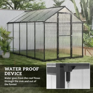 Outsunny Polycarbonate Greenhouse, Aluminum Walk-In Green House Kit Garden, 6' x 10' x 6.4', Charcoal Grey - Image 6