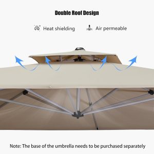 10' X 10' Feet Double Top Deluxe Solar Powered LED Square Patio Umbrella Offset Hanging Umbrella Outdoor Market Umbrella Garden Umbrella, Beige - Image 7