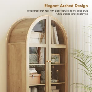 HOMCOM Arched Kitchen Pantry Cabinet, 71" Tall Farmhouse Kitchen Storage Cabinet with Acrylic Glass Doors, Oak - Image 9