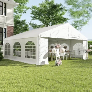 Outsunny 20' x 20' Heavy-duty Large Wedding Tent, Outdoor Carport Garage Party Tent, Patio Gazebo Canopy with Sidewall, White - Image 7