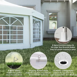 Outsunny 16' x 22' Wedding Event Party Tent High Peak Octagonal Outdoor Gazebo Canopy with Removable Walls, for Weddings, Parties, White - Image 6