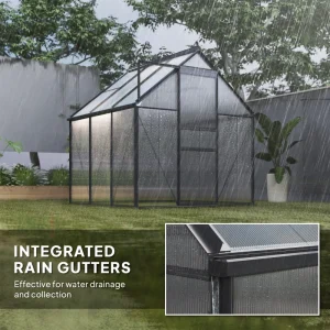 Outsunny 6' x 6' x 6.5' Polycarbonate Greenhouse, Walk-in Green House with Adjustable Roof Vent Galvanized Base Sliding Door Rain Gutter for Outdoor Garden Backyard, Grey - Image 7