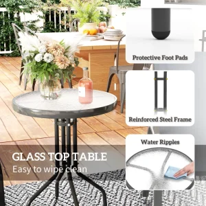 3 Pieces Bistro Set, Small Patio Furniture Set with Stackable Mesh Chairs, Glass Table for Garden, Balcony, Dark Grey - Image 6