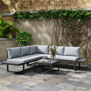 Outsunny 4 Pieces Outdoor Patio Furniture Set, 5-Level Reclining Garden Corner Sofa Set, Outdoor Lounge Conversation Sectional - Image 7