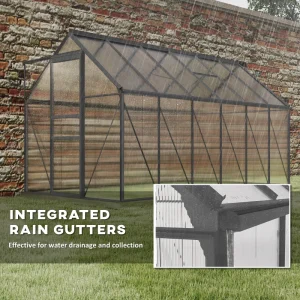 Outsunny 6' x 12' x 6.5' Polycarbonate Greenhouse, Walk-in Green House with Adjustable Roof Vent Galvanized Base Sliding Door Rain Gutter for Outdoor Garden Backyard, Charcoal Grey - Image 7
