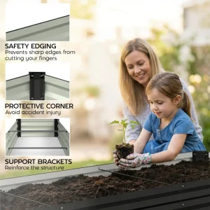 8'x2'x1' Galvanized Raised Bed, Large Elevated Planter Box for Growing Flowers, Herbs and Vegetables, Black - Image 7