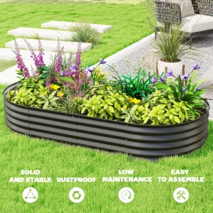 6' x 3' x 1' Large Outdoor Planter Box, Galvanized Raised Garden Bed with Metal Plant Stake, Black - Image 7