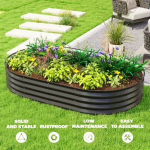 5' x 3' x 1' Large Outdoor Planter Box, Galvanized Raised Garden Bed with Metal Plant Stake, Black - Image 7