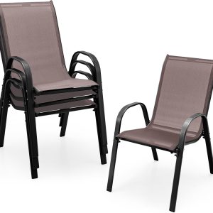 Patio Chairs Set of 4, Stackable Textilene Outdoor Dining Furniture for All Weather, with 17.7″ Wide Seat & Metal Frame, for Garden, Backyard - Image 1