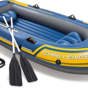 Intex 68370EP Challenger 3 Inflatable Raft Boat Set with Pump and Oars, Blue - Image 1