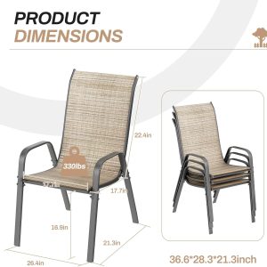 Patio Chairs Set of 4, Stackable Textilene Outdoor Dining Furniture for All Weather, with 17.7″ Wide Seat & Metal Frame, for Garden, Backyard - Image 10