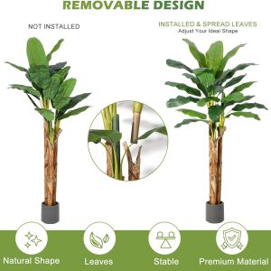 6 ft Artificial Banana Tree with Gray Pot, Fake Plants with 21 Faux Banana Leaves, Artificial Plants for Decor Indoor Suitable for Court-Yard, Living Room, Office and Home Decor - Image 5