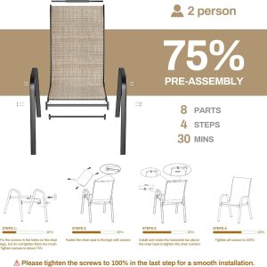 Patio Chairs Set of 4, Stackable Textilene Outdoor Dining Furniture for All Weather, with 17.7″ Wide Seat & Metal Frame, for Garden, Backyard - Image 4