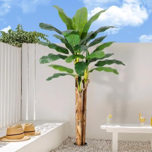 6 ft Artificial Banana Tree with Gray Pot, Fake Plants with 21 Faux Banana Leaves, Artificial Plants for Decor Indoor Suitable for Court-Yard, Living Room, Office and Home Decor - Image 6