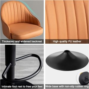 Adjustable barstool with foot rest - Brown - Image 7