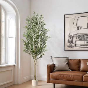 Artificial Olive Tree 6ft Faux Olive Trees with White Planter, Fake Olive Plant with Realistic Branches and Fruits Tall Fake Plants for Indoor Modern Home Office Living Room Decor Housewarming - Image 1