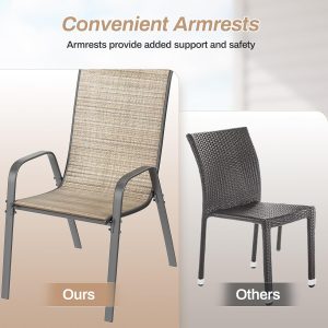 Patio Chairs Set of 4, Stackable Textilene Outdoor Dining Furniture for All Weather, with 17.7″ Wide Seat & Metal Frame, for Garden, Backyard - Image 7