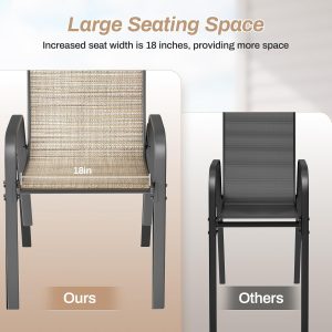 Patio Chairs Set of 4, Stackable Textilene Outdoor Dining Furniture for All Weather, with 17.7″ Wide Seat & Metal Frame, for Garden, Backyard - Image 8