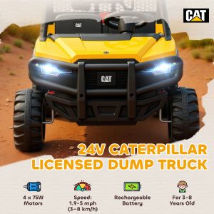 Qaba 24V Kids Ride on Tractor, 4WD 2 Seater Licensed Caterpillar Electric Vehicle with Remote Control, Dump Bed, Yellow - Image 4