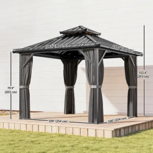 Outsunny 10' x 10' Hardtop Gazebo Canopy with Double Galvanized Steel Roof, Aluminium Frame Permanent Outdoor Gazebo, Dark Grey - Image 3