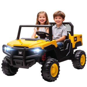 Qaba 24V Kids Ride on Tractor, 4WD 2 Seater Licensed Caterpillar Electric Vehicle with Remote Control, Dump Bed, Yellow - Image 2