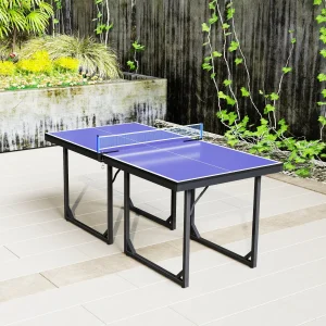 Soozier 6x3ft Compact Midsize Table Tennis Table Multi-Use Family Ping-pong Table Free Standing Folding Blue - Image 6