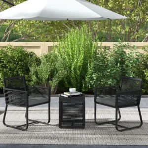 3 Piece Patio Furniture Outdoor PE Rattan Bistro Set w/ Seats, Cushions, and Tempered Glass Table - Image 8