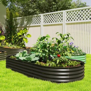 7' x 3' x 1' Large Outdoor Planter Box, Galvanized Raised Garden Bed with Metal Plant Stake, Black - Image 8