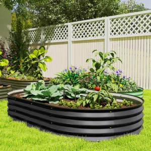 5' x 3' x 1' Large Outdoor Planter Box, Galvanized Raised Garden Bed with Metal Plant Stake, Black - Image 8