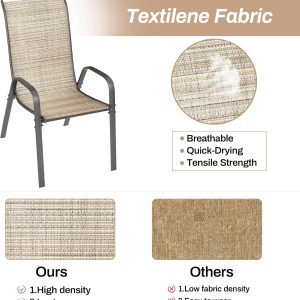 Patio Chairs Set of 4, Stackable Textilene Outdoor Dining Furniture for All Weather, with 17.7″ Wide Seat & Metal Frame, for Garden, Backyard - Image 5