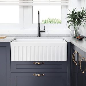 Farmhouse Sink 33 Inch White Fireclay Apron Front Single Bowl Deep Drop In Kitchen Sink Undermount Farm Sink with Bottom Grid & Strainer - Image 1